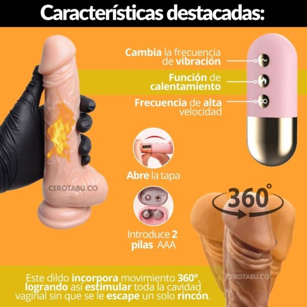 Dildo Vibrador Giratorio Realista Con Temperatura Cm Cero Tab