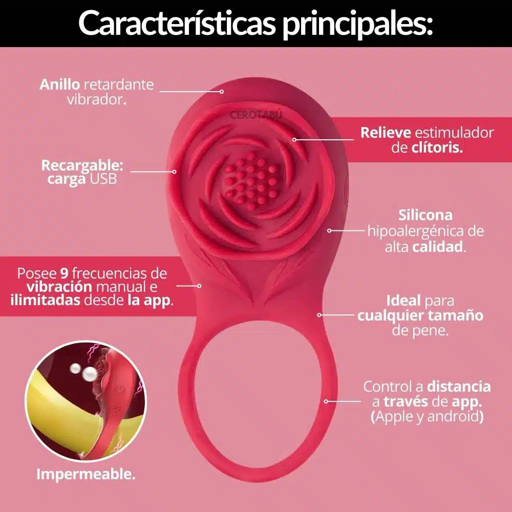 Anillo Retardante Vibrador App Flor - Imagen 2