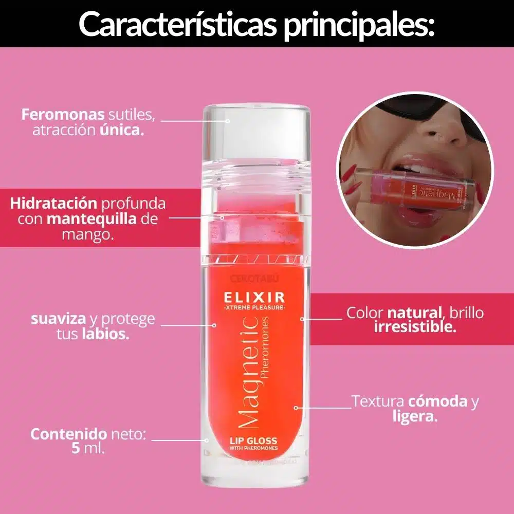 Brillo Labial Lip Gloss Con Feromonas Elixir 5 mL - Imagen 3