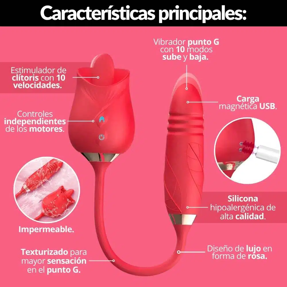 Vibrador Rosa Doble Estimulacion Flower Rous - Imagen 2