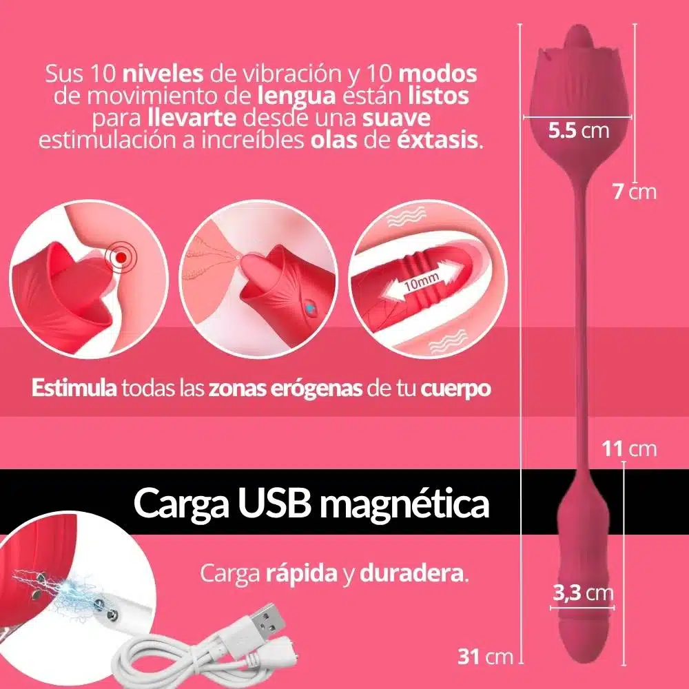 Vibrador Rosa Doble Estimulacion Flower Rous - Imagen 4