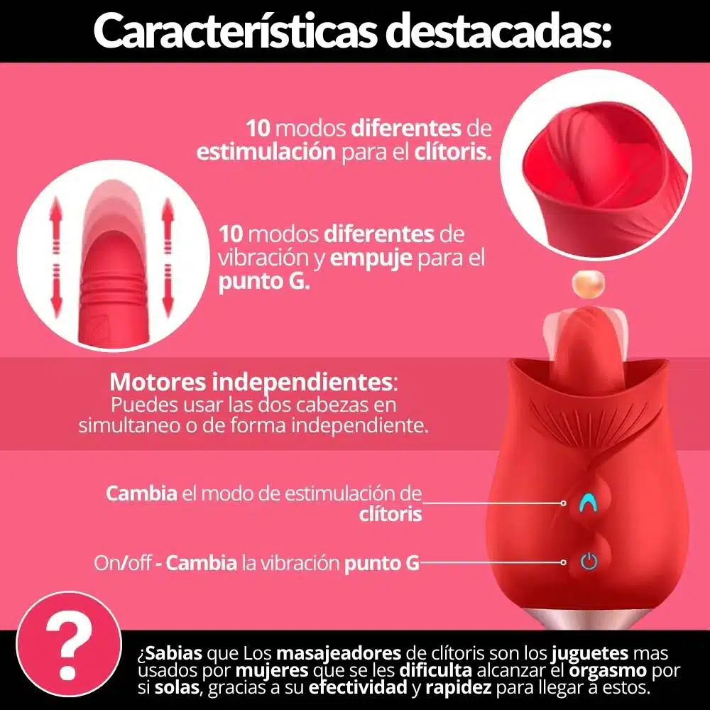 Vibrador Rosa Doble Estimulacion Flower Rous - Imagen 3