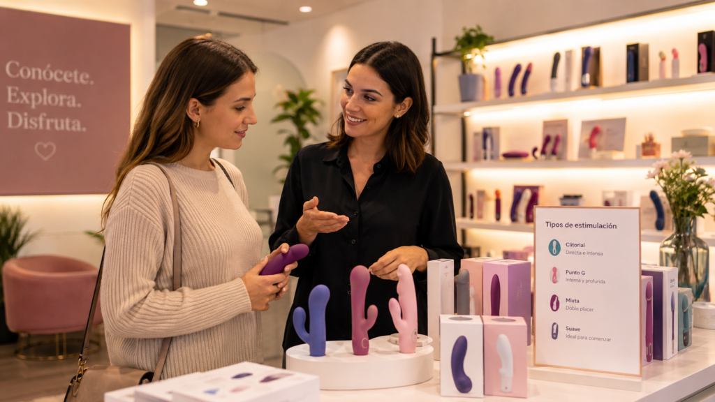 Chica siendo asesorada para elegir el vibrador para mujer según estimulación