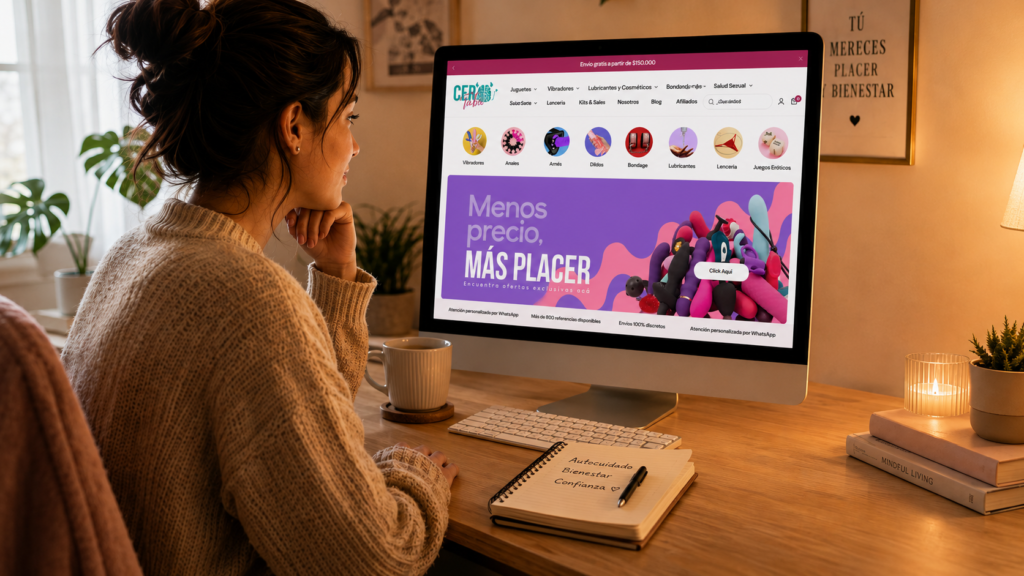 Chica navegando en pagina de Cero Tabu para elegir vibrador para mujer según estimulación